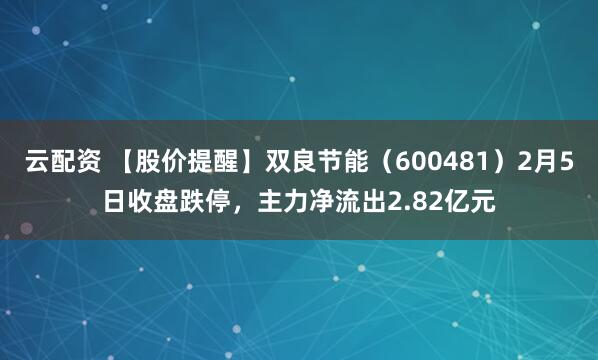 云配资 【股价提醒】双良节能（600481）2月5日收盘跌停，主力净流出2.82亿元