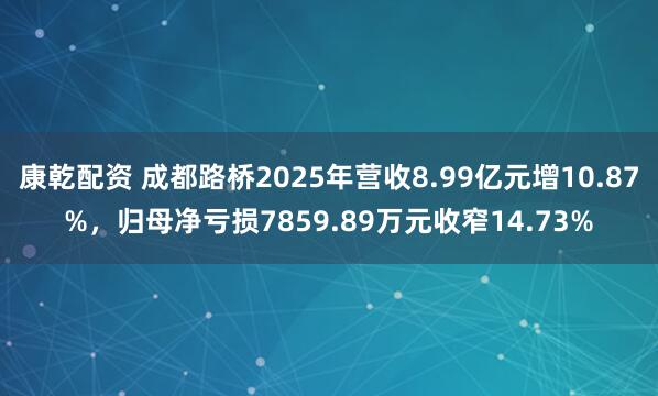 康乾配资 成都路桥2025年营收8.99亿元增10.87%,归母净亏损7859.89万元收窄14.73%